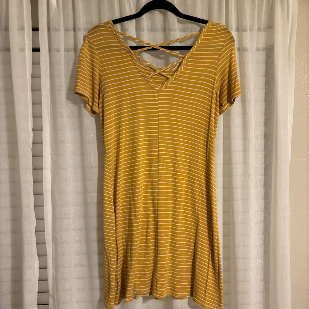 Yellow Striped Dress with Crisscross Back